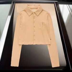 HONOR THE GIFT Monogram HTG Rib Knit Long Sleeve Button-Up Rayon Shirt/Cardigan